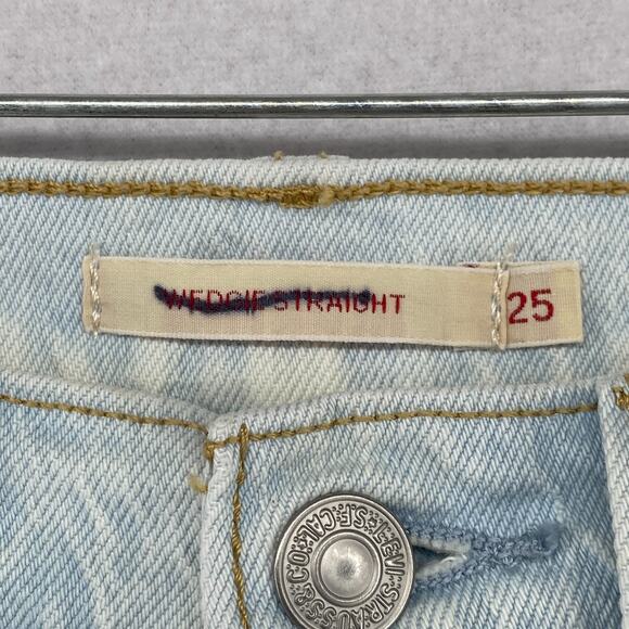 LEVIS Jeans Womens 25x28 Premium Denim Wedgie Straight Ankle Button Fly Blue - Picture 6 of 16